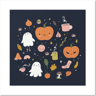 Cute autumn pumpkins and ghosts Posters and Art
